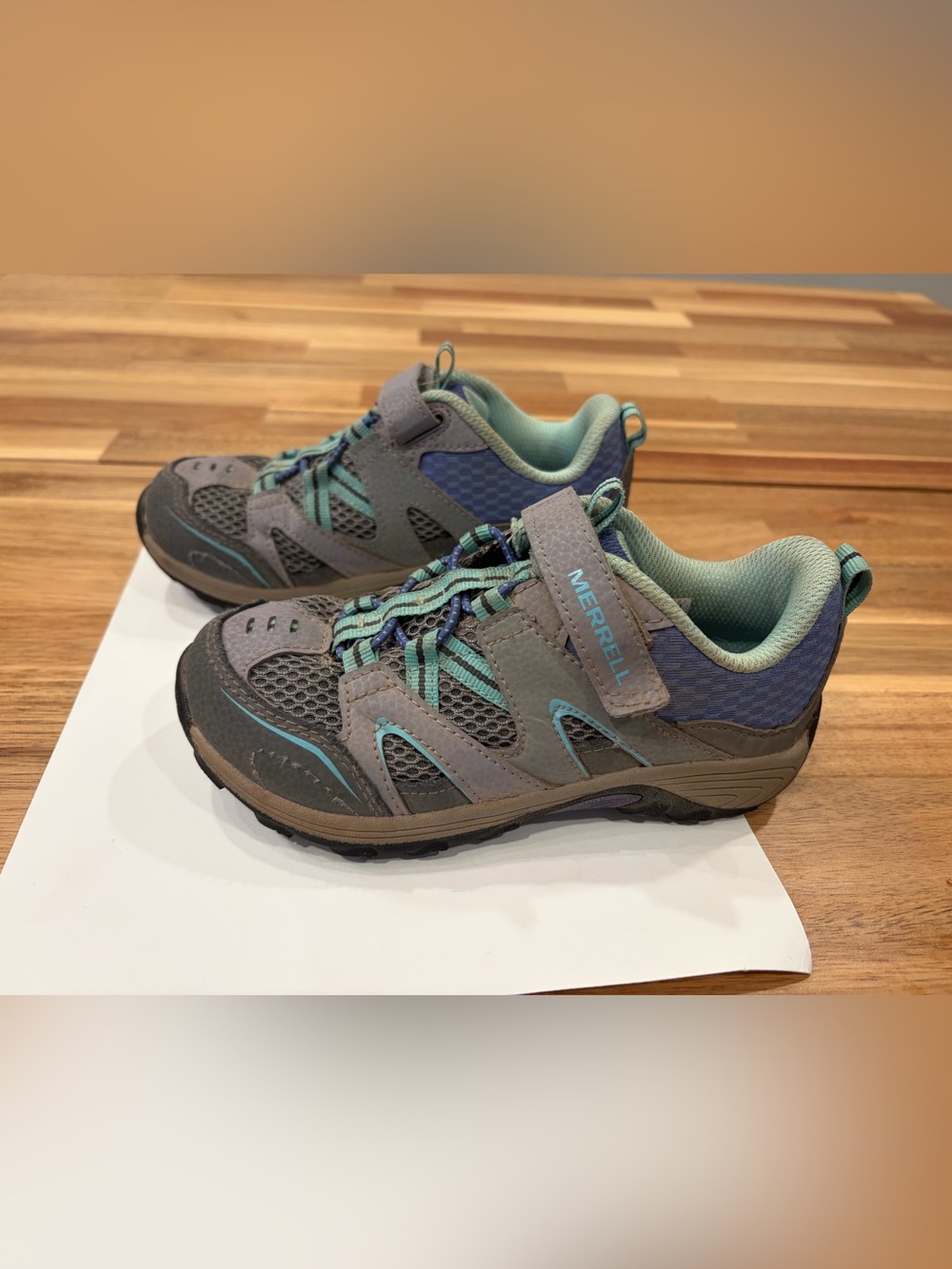 Merrell Kids Waterpro Maipo Hiking Shoes Size 13 Gray Teal Excellent Condition